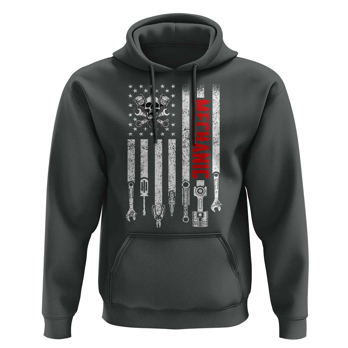 Mechanic American Flag Vintage Skull Auto Repair Handyman Hoodie