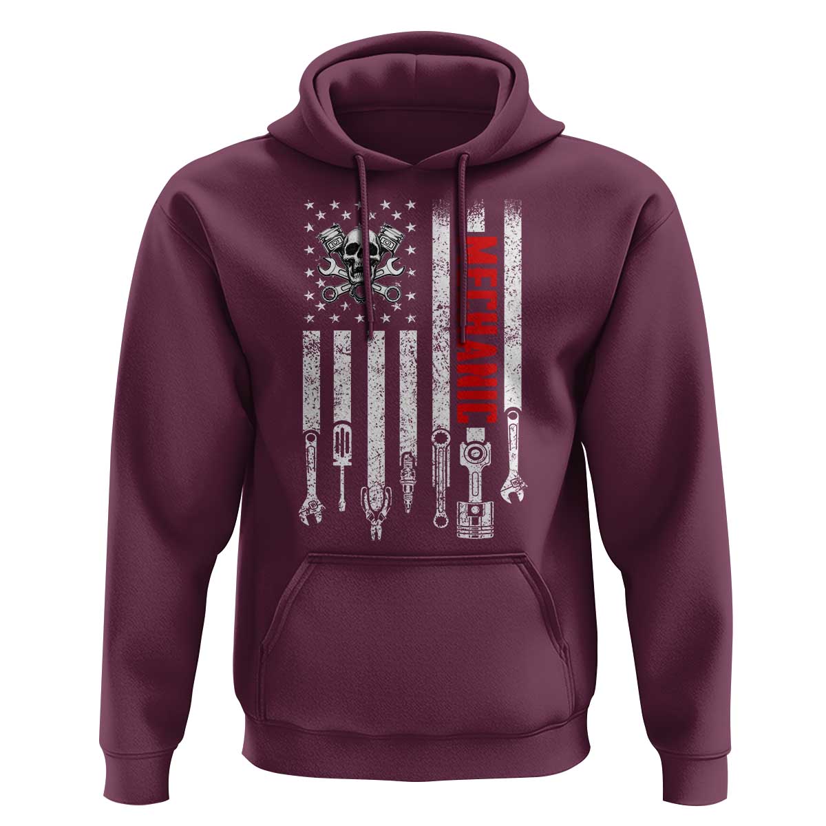 Mechanic American Flag Vintage Skull Auto Repair Handyman Hoodie