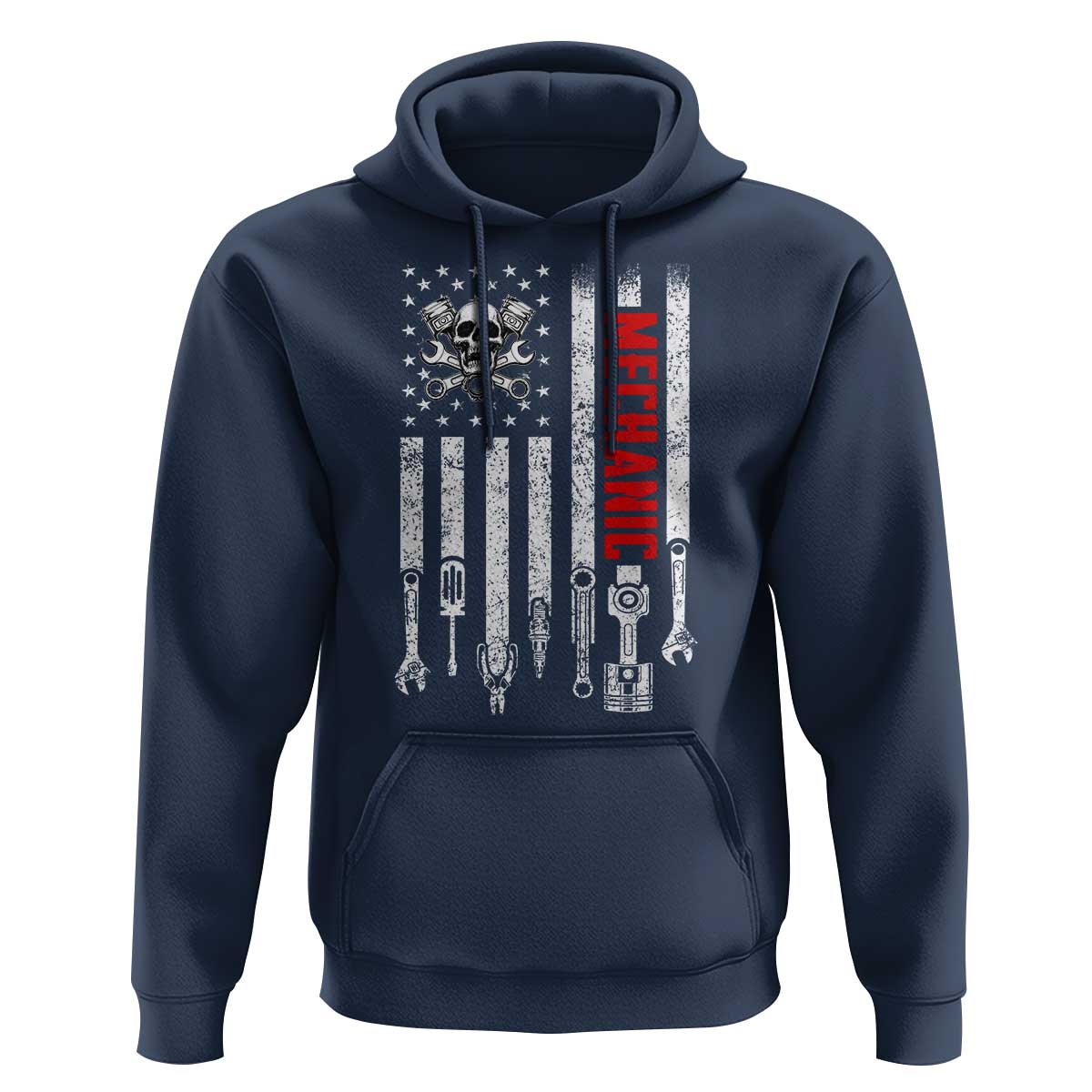 Mechanic American Flag Vintage Skull Auto Repair Handyman Hoodie