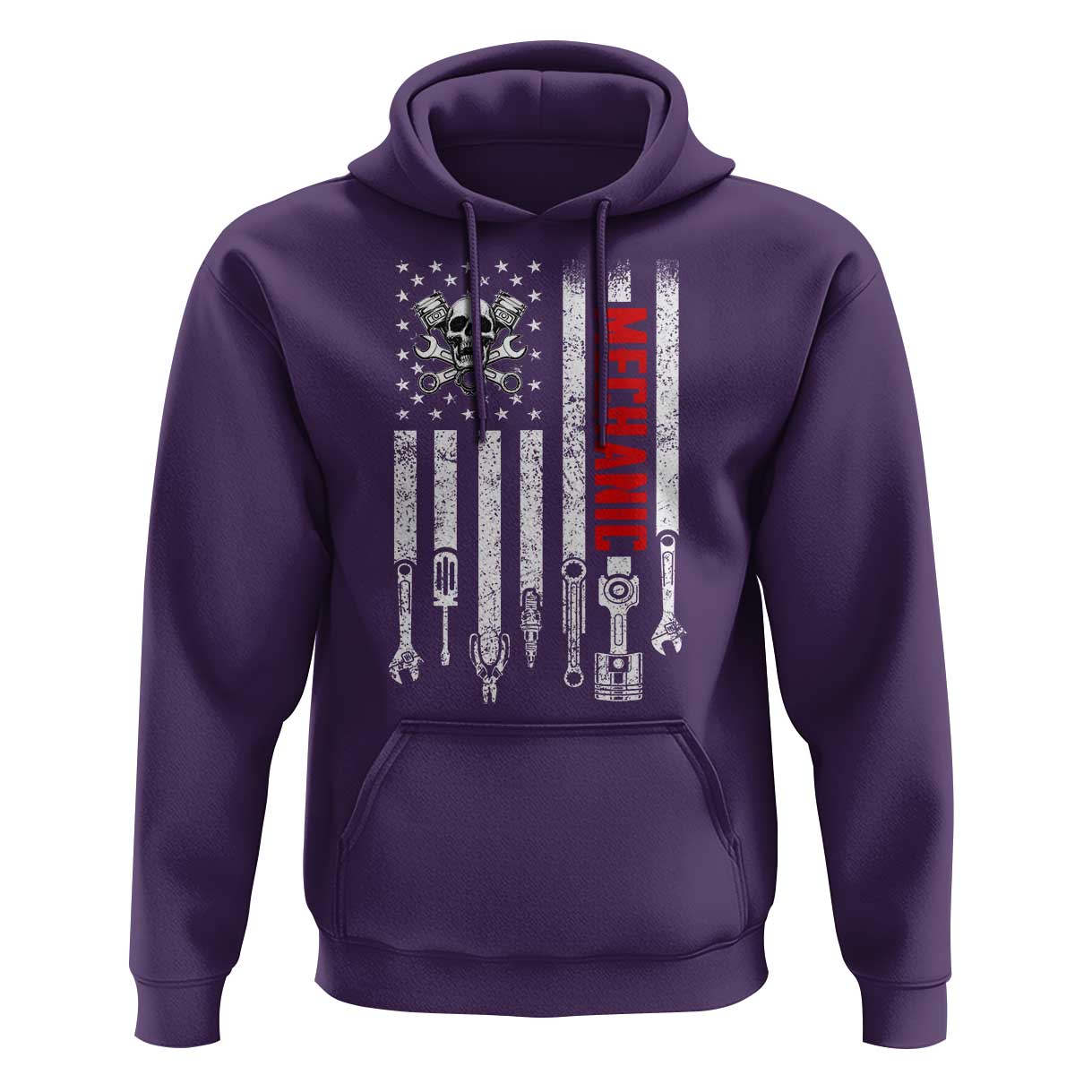 Mechanic American Flag Vintage Skull Auto Repair Handyman Hoodie