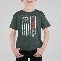 Mechanic American Flag Vintage Skull Auto Repair Handyman T Shirt For Kid