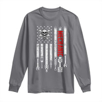Mechanic American Flag Vintage Skull Auto Repair Handyman Long Sleeve Shirt