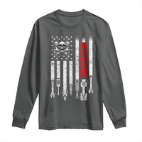 Mechanic American Flag Vintage Skull Auto Repair Handyman Long Sleeve Shirt