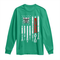 Mechanic American Flag Vintage Skull Auto Repair Handyman Long Sleeve Shirt
