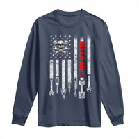 Mechanic American Flag Vintage Skull Auto Repair Handyman Long Sleeve Shirt