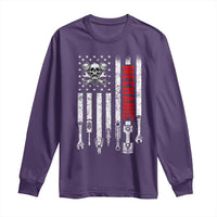 Mechanic American Flag Vintage Skull Auto Repair Handyman Long Sleeve Shirt
