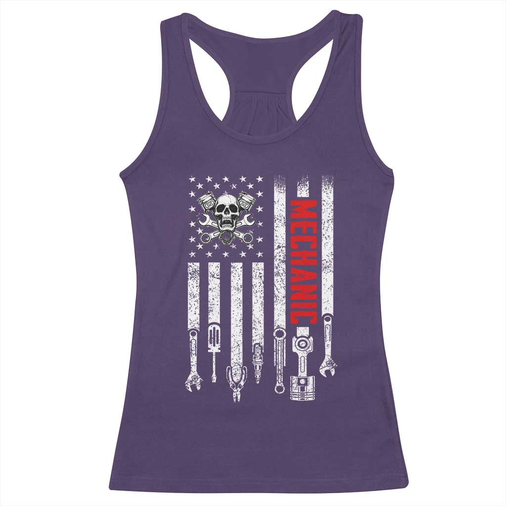 Mechanic American Flag Vintage Skull Auto Repair Handyman Racerback Tank Top