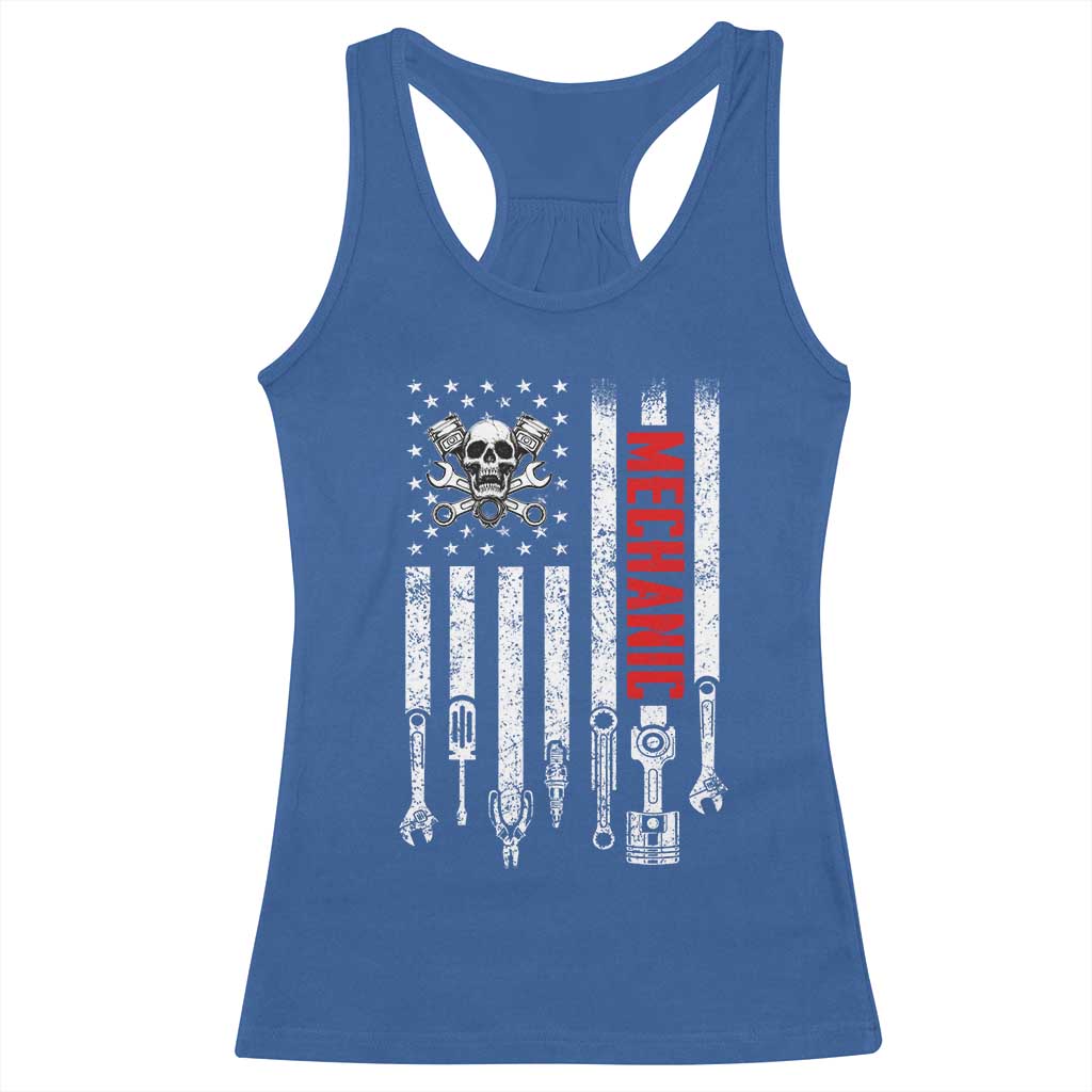 Mechanic American Flag Vintage Skull Auto Repair Handyman Racerback Tank Top