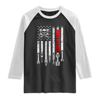 Mechanic American Flag Vintage Skull Auto Repair Handyman Raglan Shirt