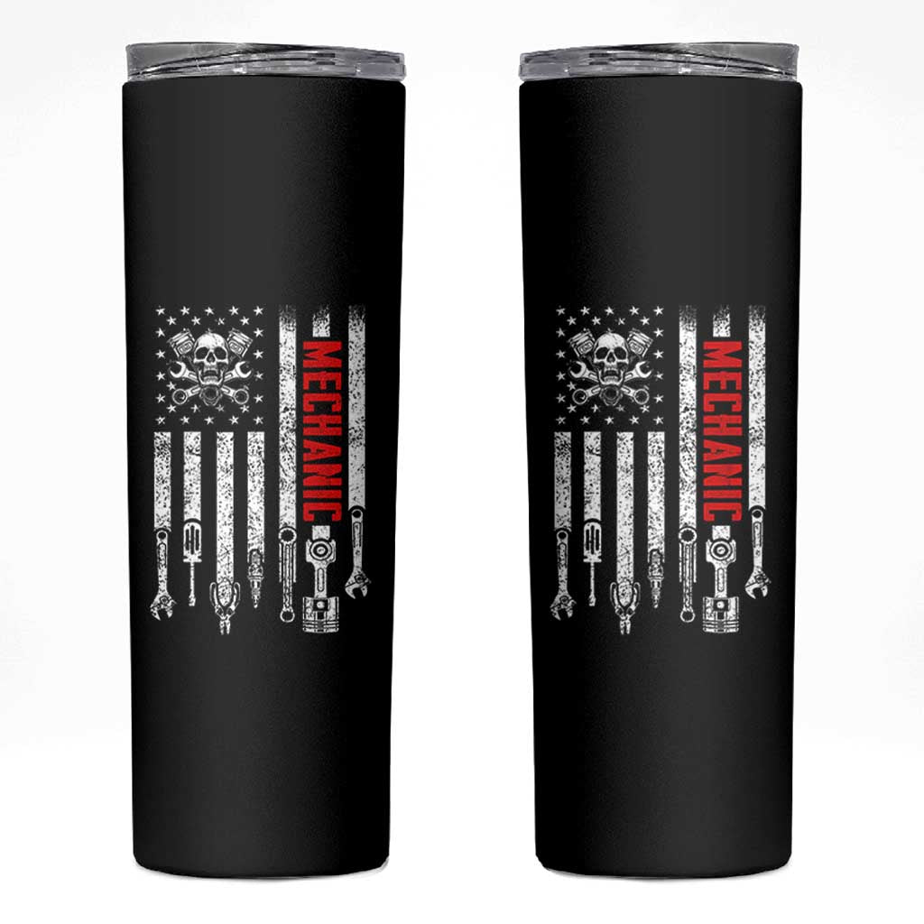 Mechanic American Flag Vintage Skull Auto Repair Handyman Skinny Tumbler