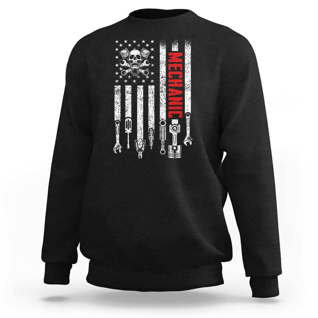 Mechanic American Flag Vintage Skull Auto Repair Handyman Sweatshirt