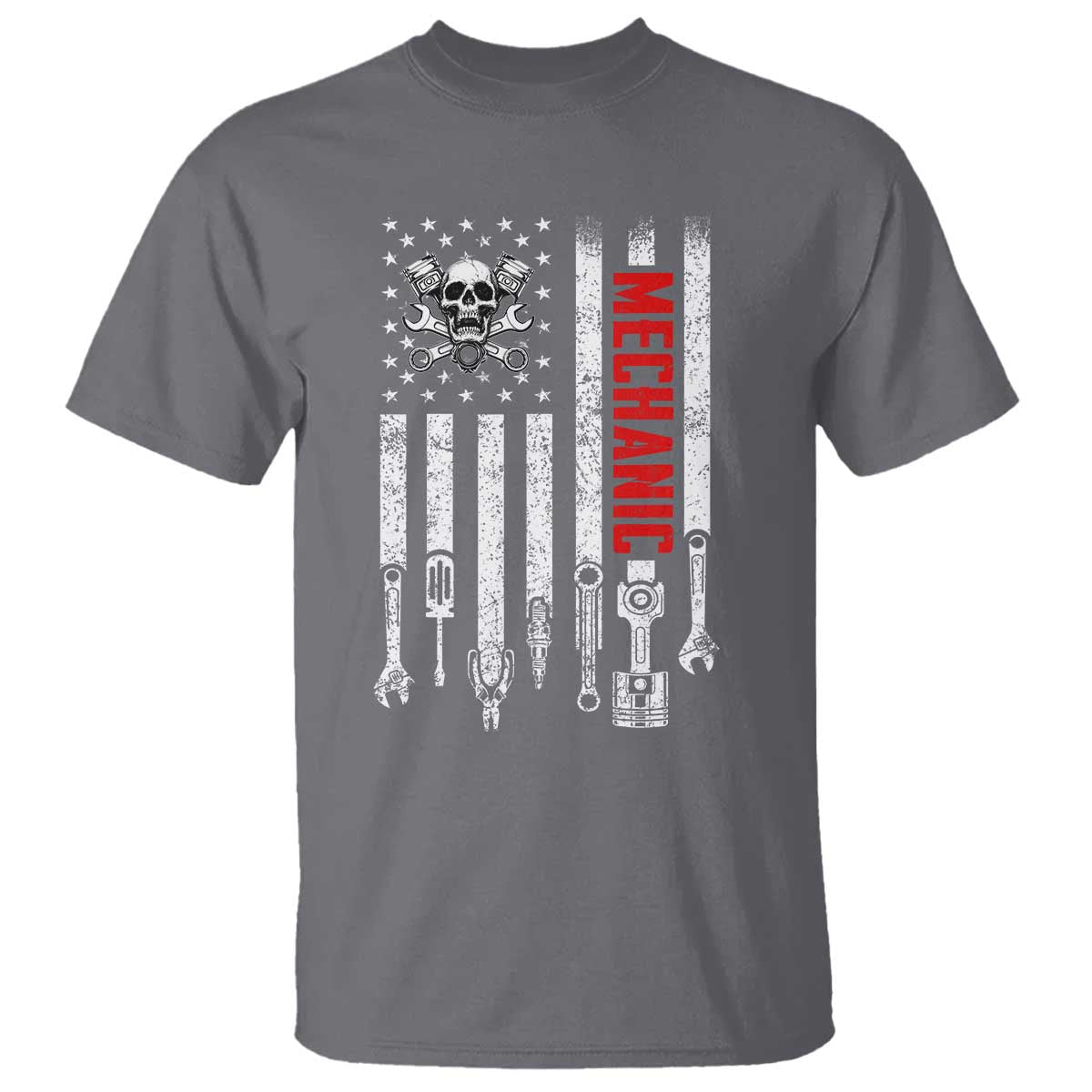Mechanic American Flag Vintage Skull Auto Repair Handyman T Shirt