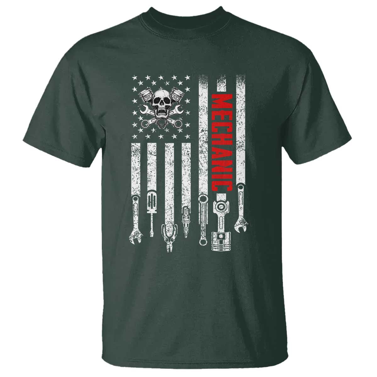 Mechanic American Flag Vintage Skull Auto Repair Handyman T Shirt