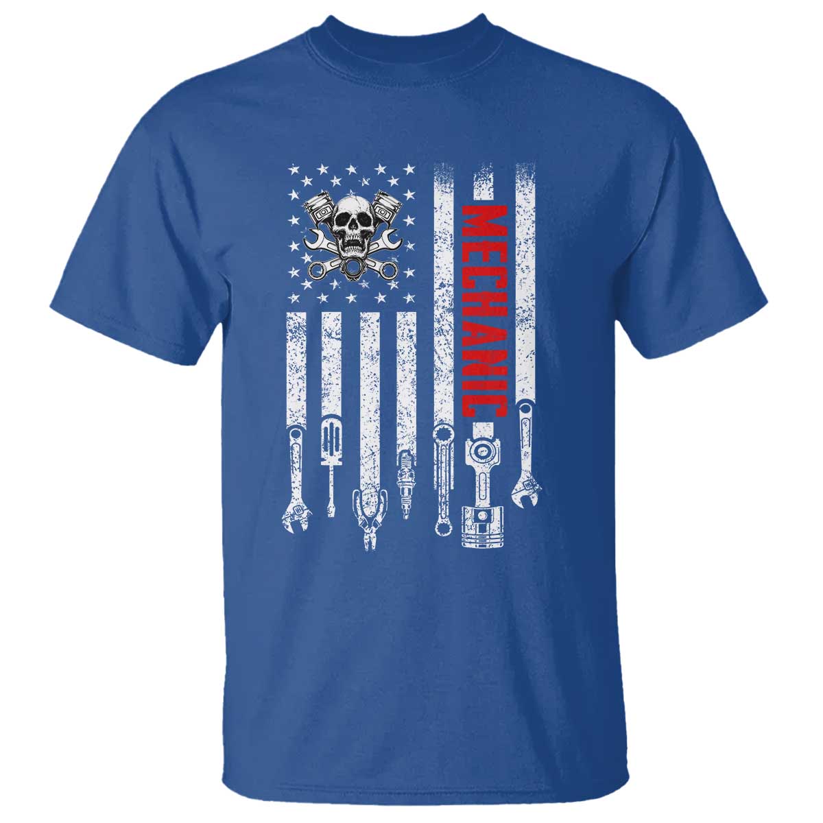 Mechanic American Flag Vintage Skull Auto Repair Handyman T Shirt