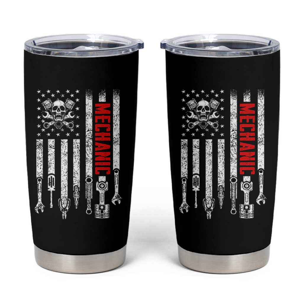 Mechanic American Flag Vintage Skull Auto Repair Handyman Tumbler Cup