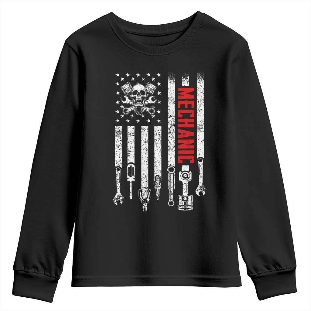 Mechanic American Flag Vintage Skull Auto Repair Handyman Youth Sweatshirt
