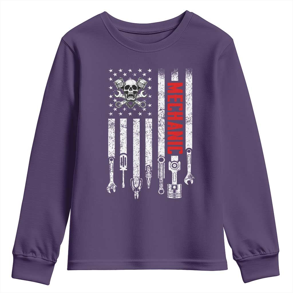 Mechanic American Flag Vintage Skull Auto Repair Handyman Youth Sweatshirt