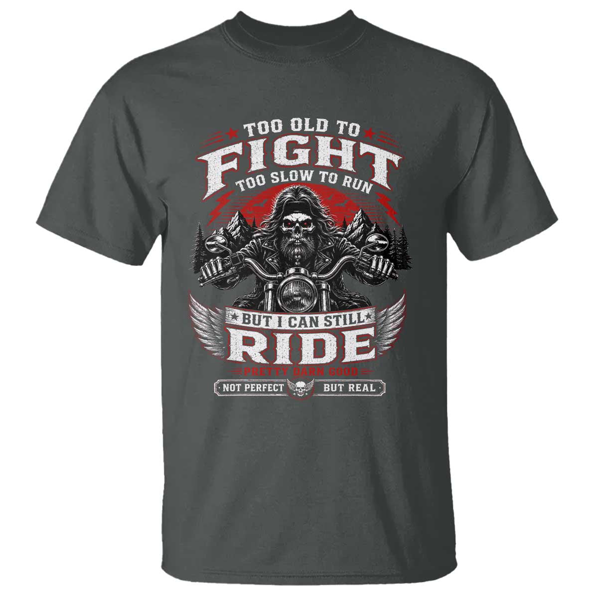 Funny Motorcycle Grandpa T Shirt Too Old To Fight Too Slow To Run But I Can Still Ride Pretty Darn Good