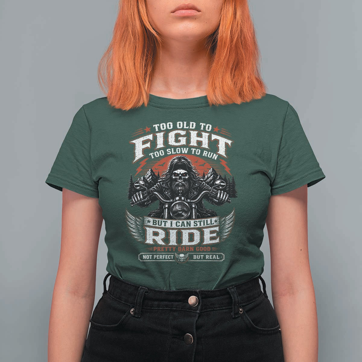 Funny Motorcycle Grandpa T Shirt For Women Too Old To Fight Too Slow To Run But I Can Still Ride Pretty Darn Good