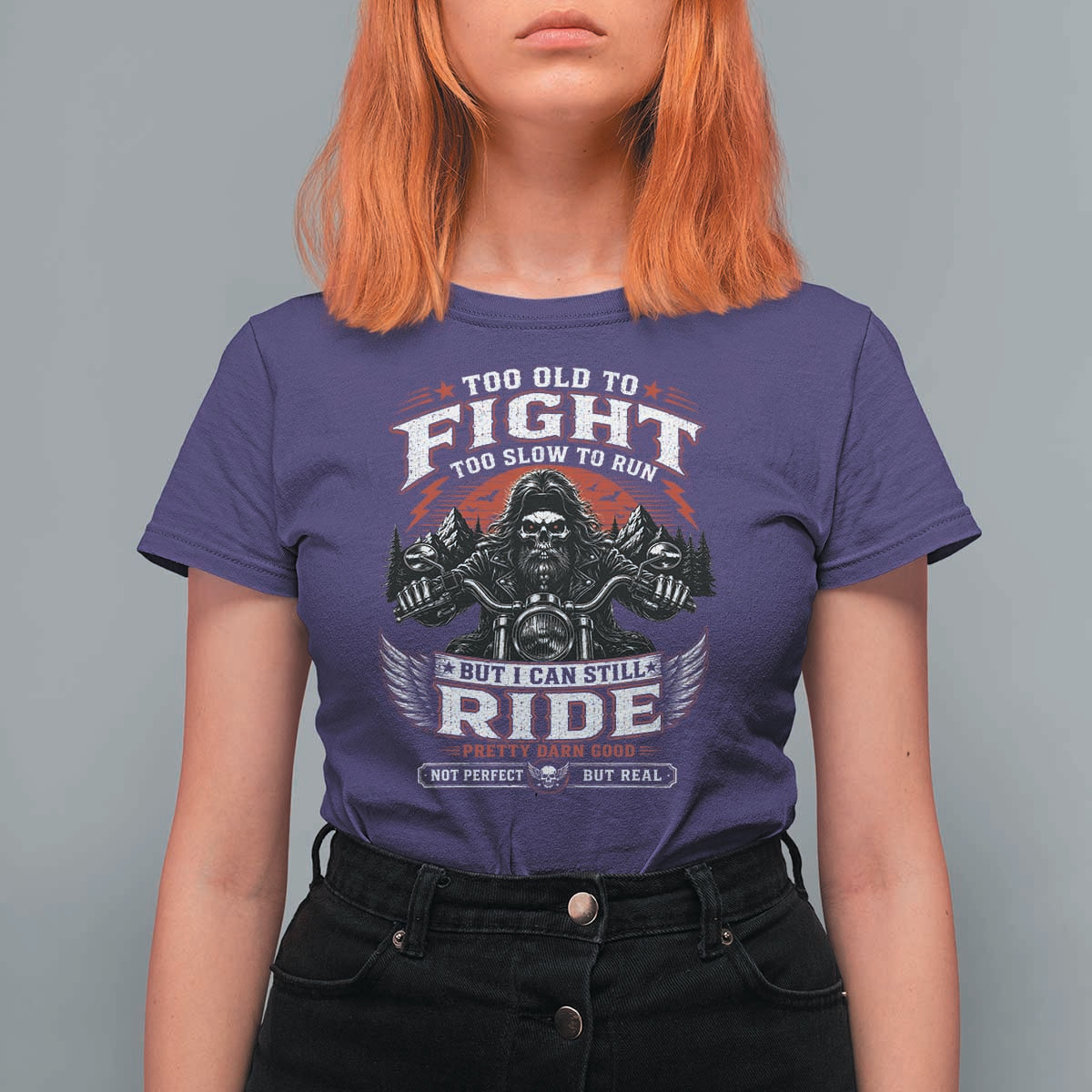 Funny Motorcycle Grandpa T Shirt For Women Too Old To Fight Too Slow To Run But I Can Still Ride Pretty Darn Good
