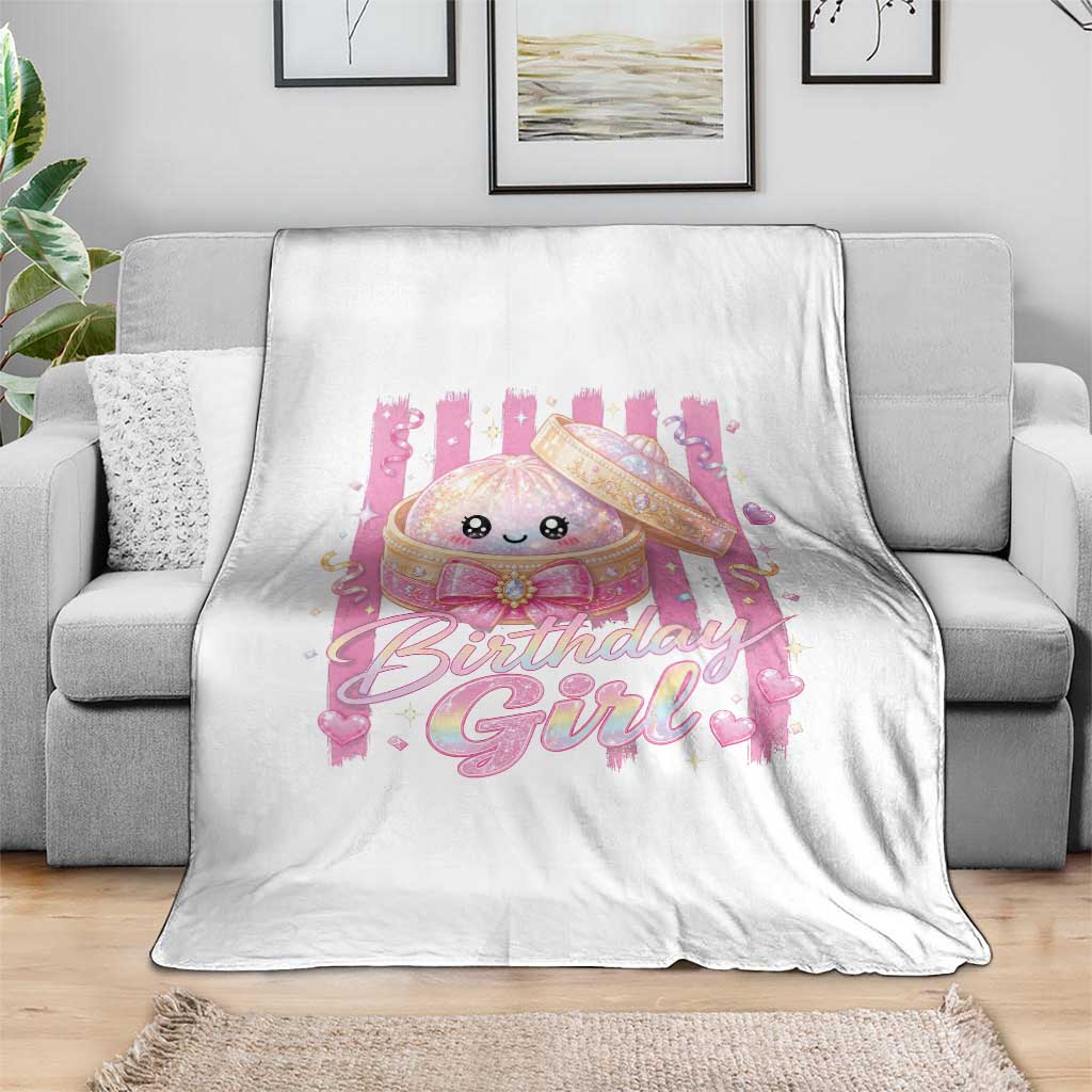 Birthday Girl Cute Glitter Dumpling Throw Blanket Kawaii Food Squishy Summer Stripes