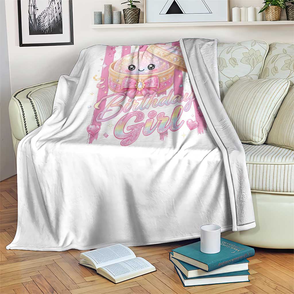 Birthday Girl Cute Glitter Dumpling Throw Blanket Kawaii Food Squishy Summer Stripes