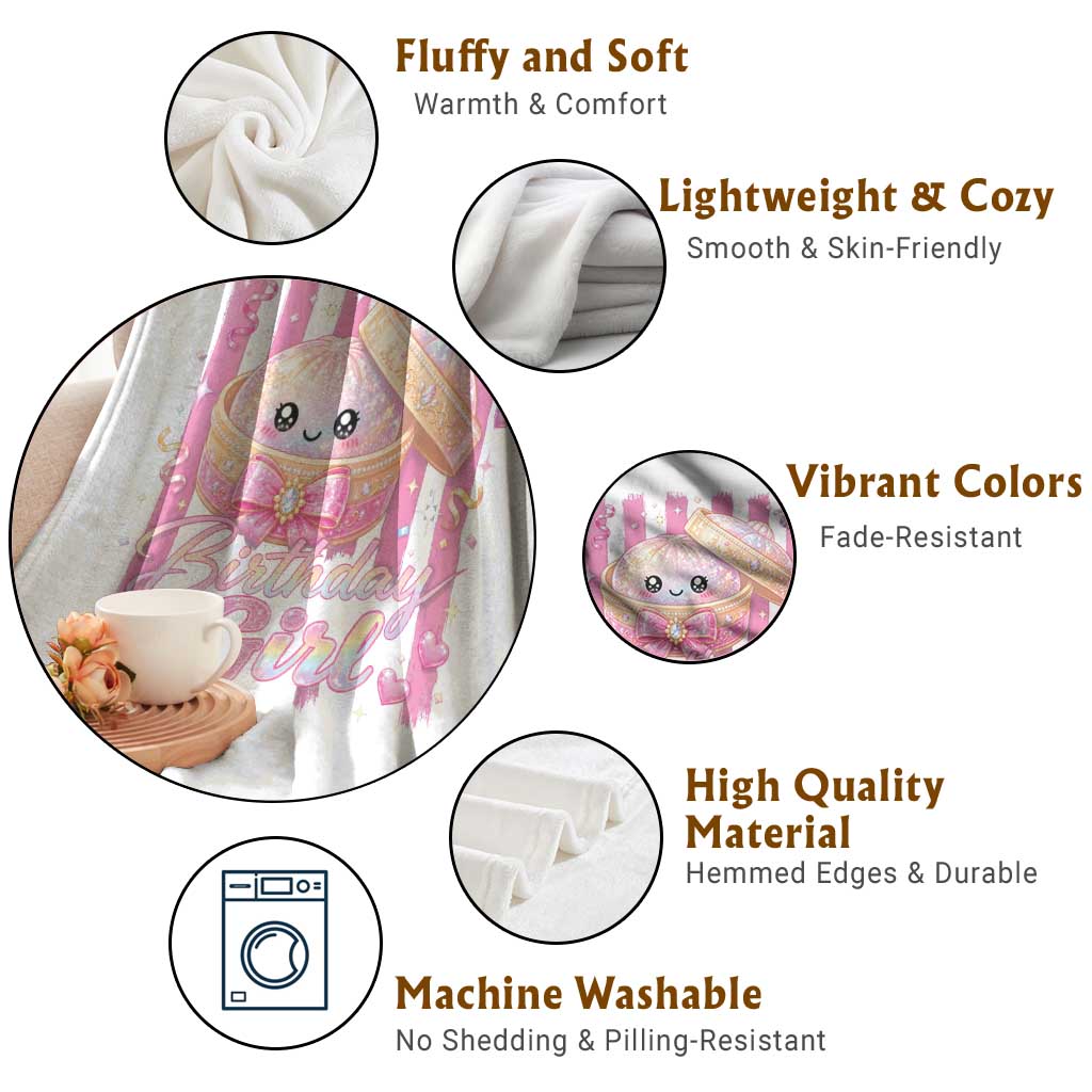 Birthday Girl Cute Glitter Dumpling Throw Blanket Kawaii Food Squishy Summer Stripes