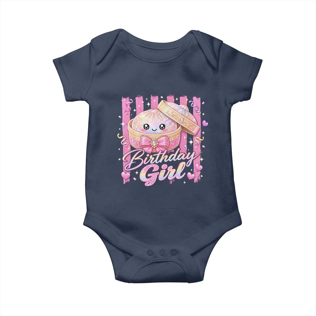 Birthday Girl Cute Glitter Dumpling Baby Onesie Kawaii Food Squishy Summer Stripes