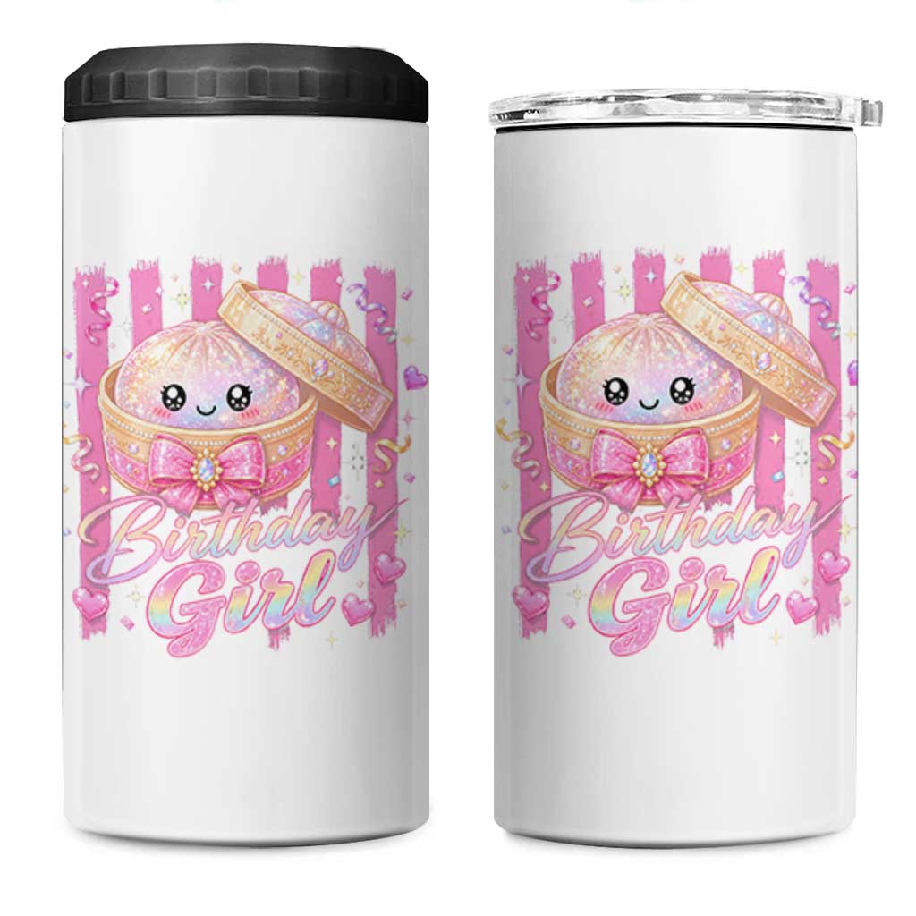 Birthday Girl Cute Glitter Dumpling 4 in 1 Can Cooler Tumbler Kawaii Food Squishy Summer Stripes