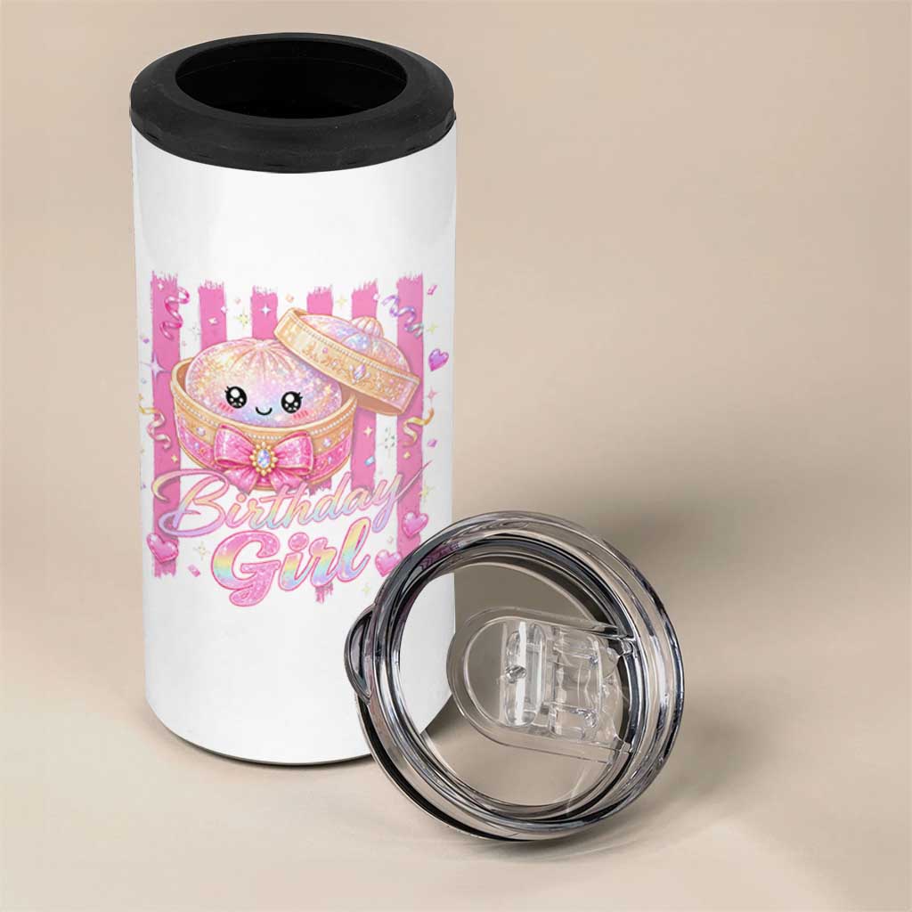 Birthday Girl Cute Glitter Dumpling 4 in 1 Can Cooler Tumbler Kawaii Food Squishy Summer Stripes