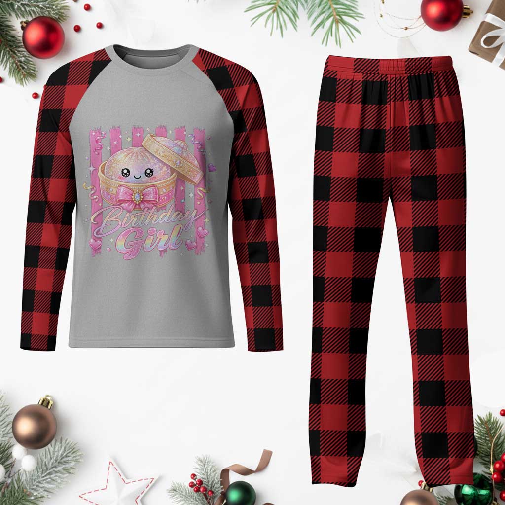 Birthday Girl Cute Glitter Dumpling Plaid Pajama Set Kawaii Food Squishy Summer Stripes