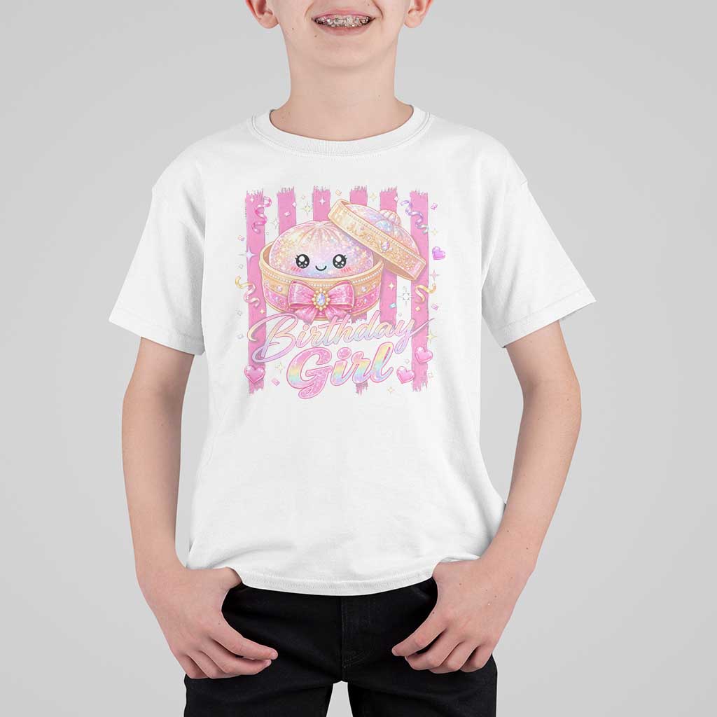 Birthday Girl Cute Glitter Dumpling T Shirt For Kid Kawaii Food Squishy Summer Stripes