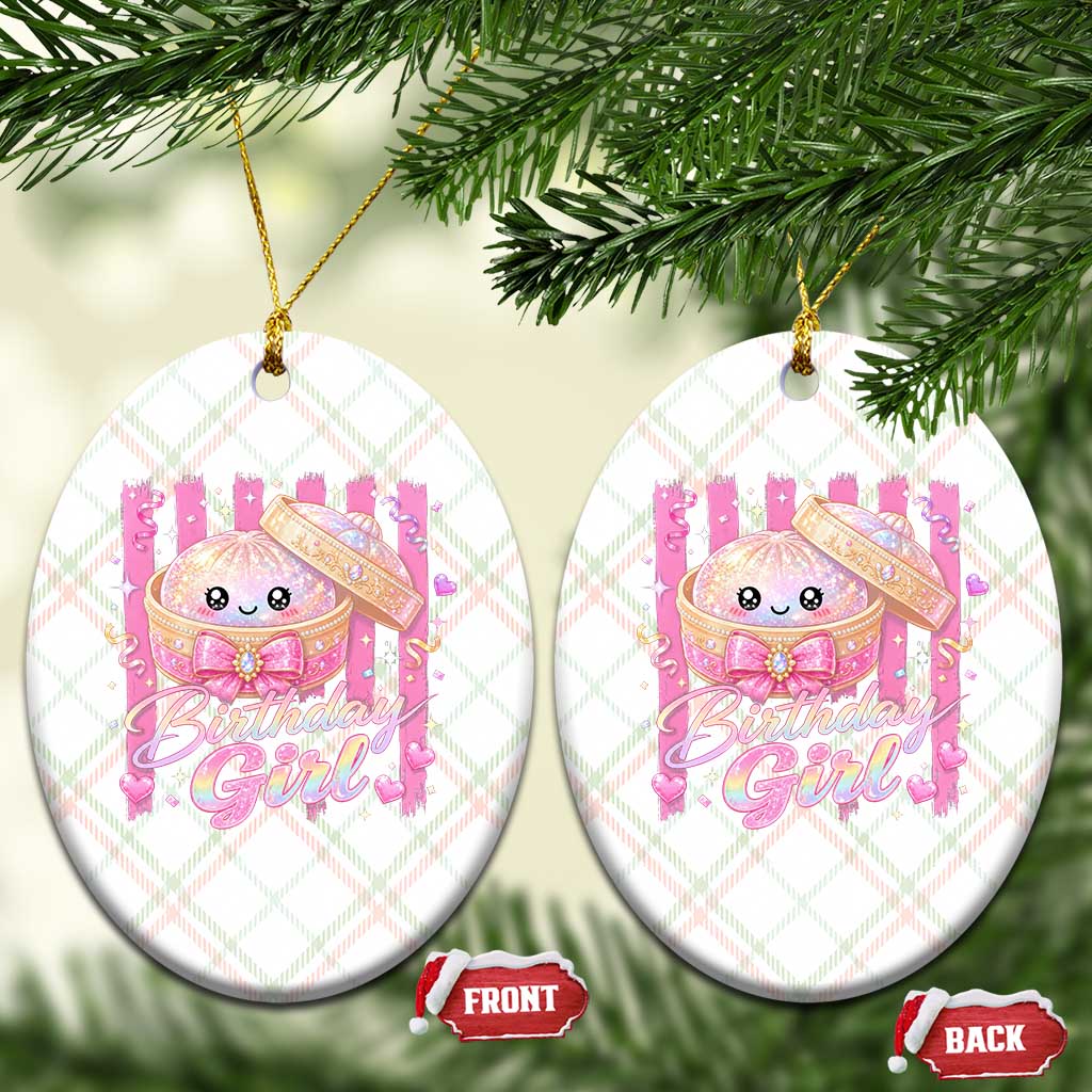 Birthday Girl Cute Glitter Dumpling Ceramic Ornament Kawaii Food Squishy Summer Stripes