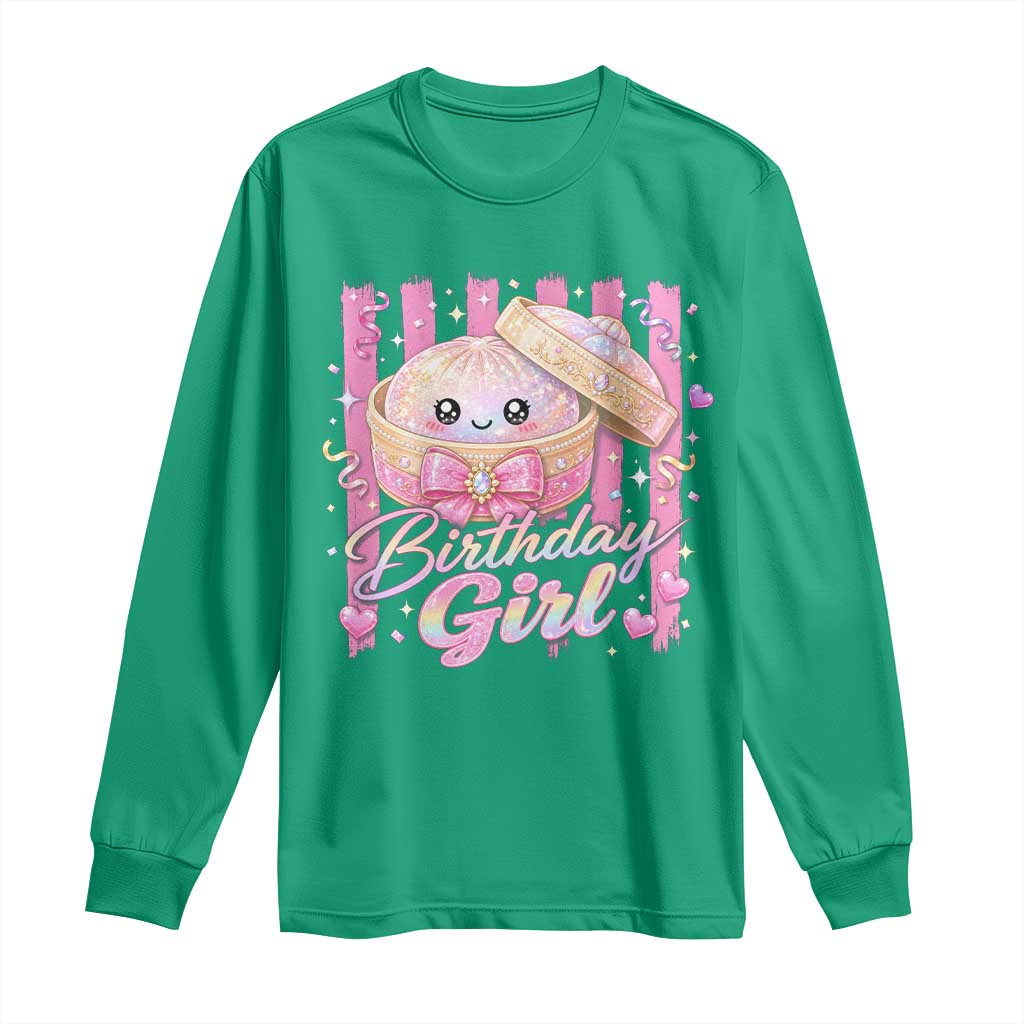 Birthday Girl Cute Glitter Dumpling Long Sleeve Shirt Kawaii Food Squishy Summer Stripes
