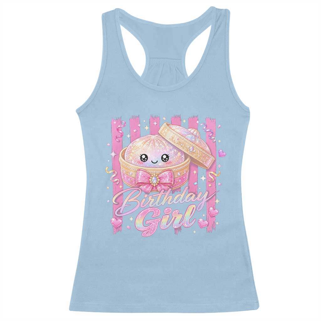 Birthday Girl Cute Glitter Dumpling Racerback Tank Top Kawaii Food Squishy Summer Stripes