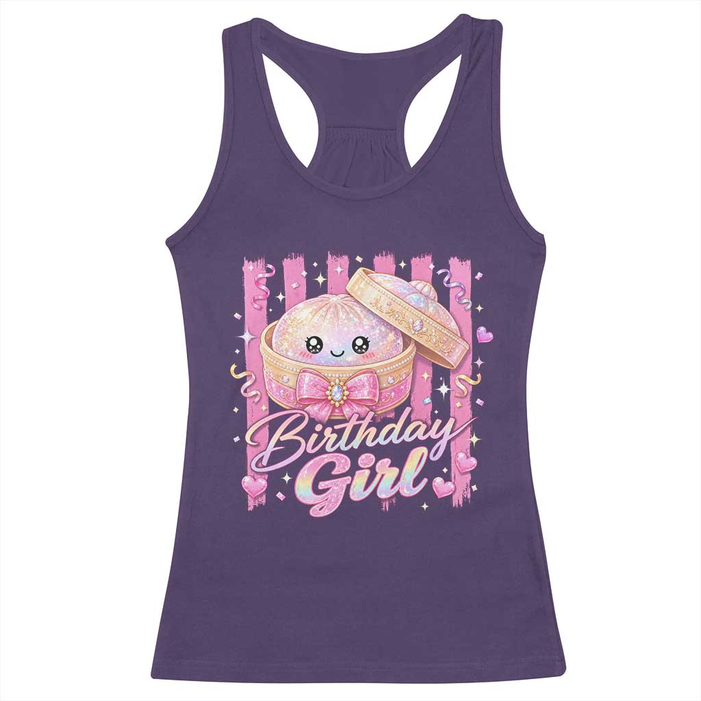 Birthday Girl Cute Glitter Dumpling Racerback Tank Top Kawaii Food Squishy Summer Stripes