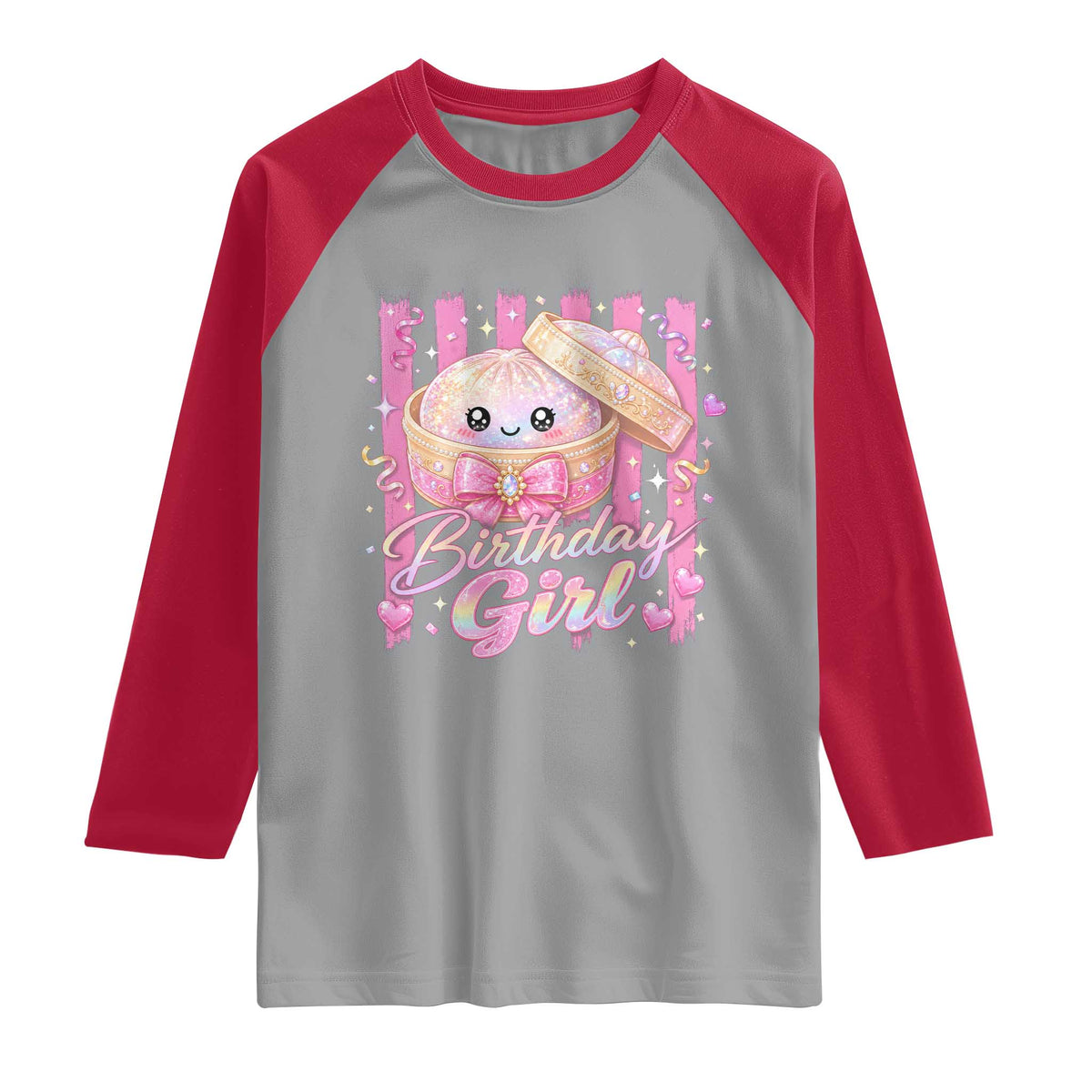 Birthday Girl Cute Glitter Dumpling Raglan Shirt Kawaii Food Squishy Summer Stripes