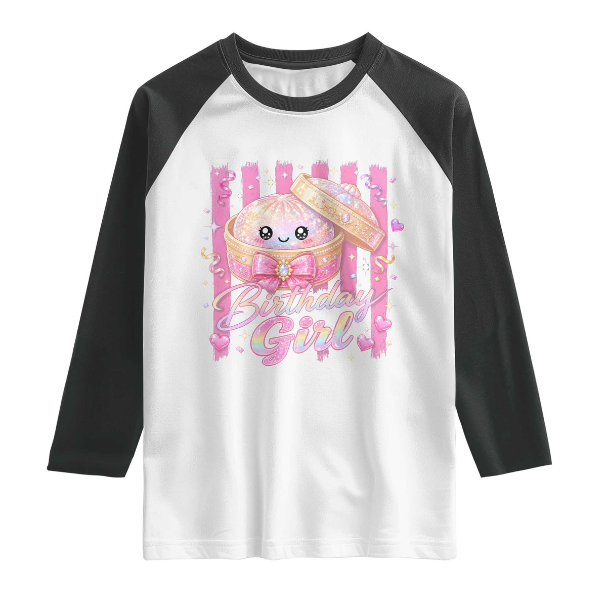 Birthday Girl Cute Glitter Dumpling Raglan Shirt Kawaii Food Squishy Summer Stripes