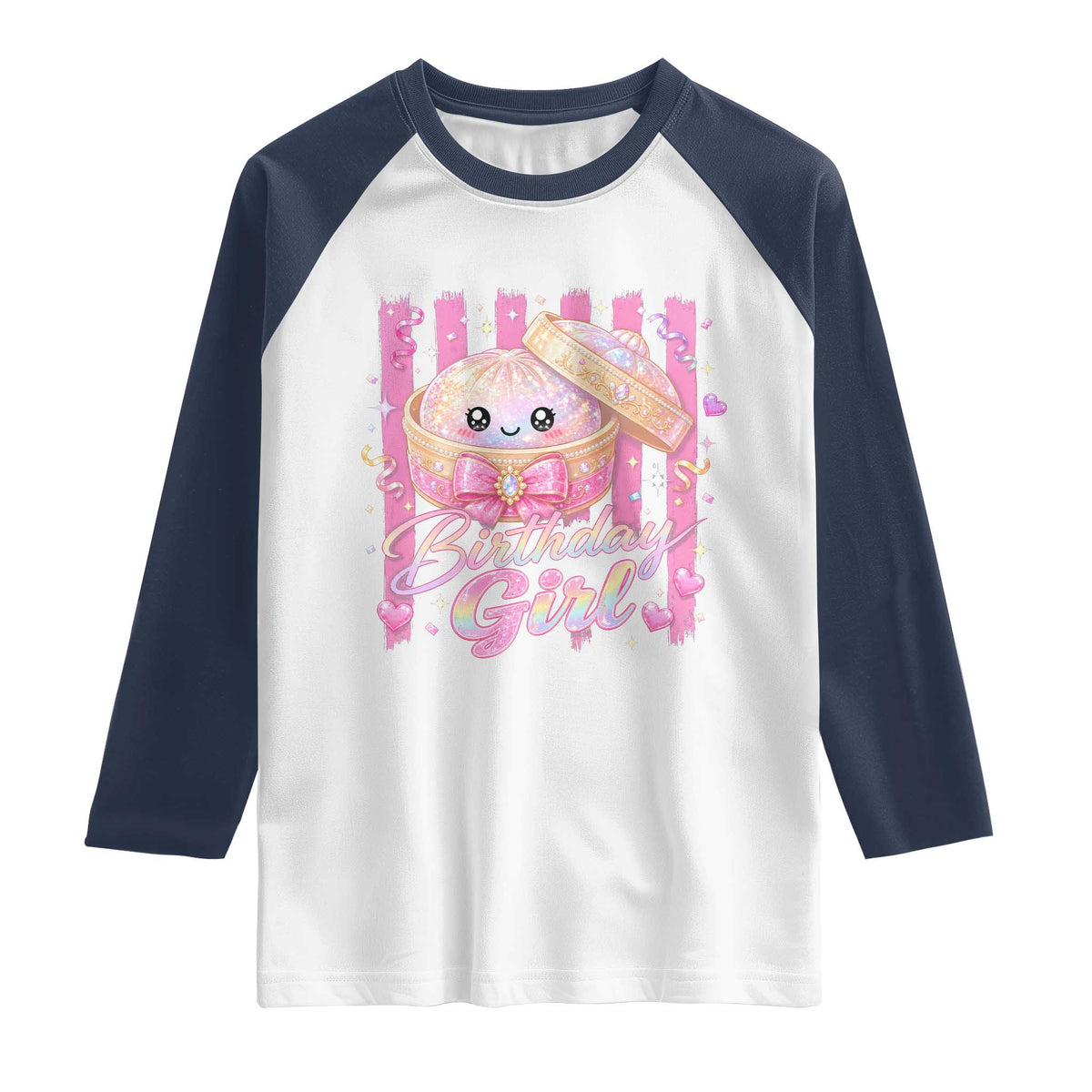 Birthday Girl Cute Glitter Dumpling Raglan Shirt Kawaii Food Squishy Summer Stripes