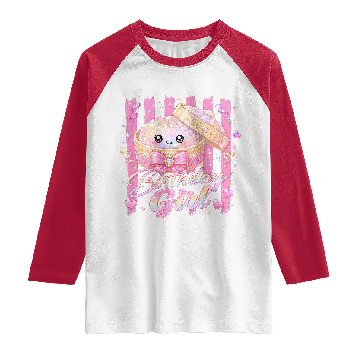 Birthday Girl Cute Glitter Dumpling Raglan Shirt Kawaii Food Squishy Summer Stripes