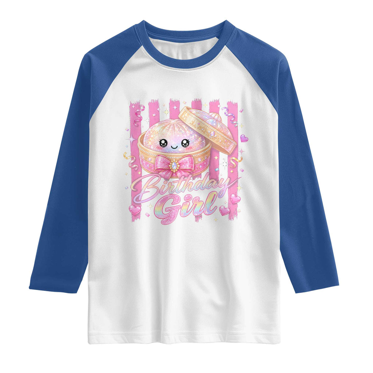 Birthday Girl Cute Glitter Dumpling Raglan Shirt Kawaii Food Squishy Summer Stripes
