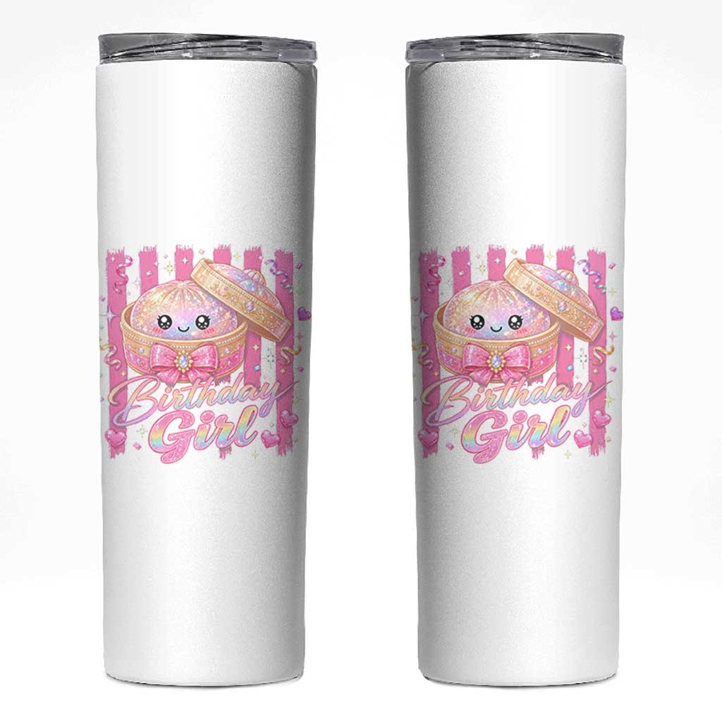 Birthday Girl Cute Glitter Dumpling Skinny Tumbler Kawaii Food Squishy Summer Stripes