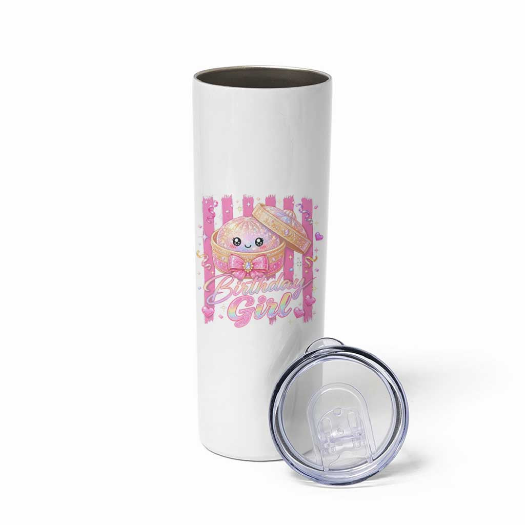 Birthday Girl Cute Glitter Dumpling Skinny Tumbler Kawaii Food Squishy Summer Stripes