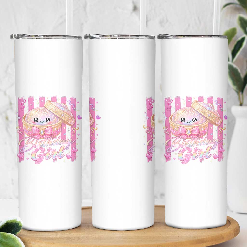 Birthday Girl Cute Glitter Dumpling Skinny Tumbler Kawaii Food Squishy Summer Stripes