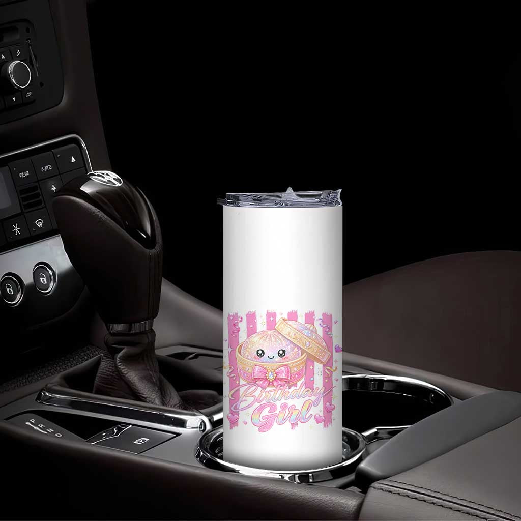 Birthday Girl Cute Glitter Dumpling Skinny Tumbler Kawaii Food Squishy Summer Stripes