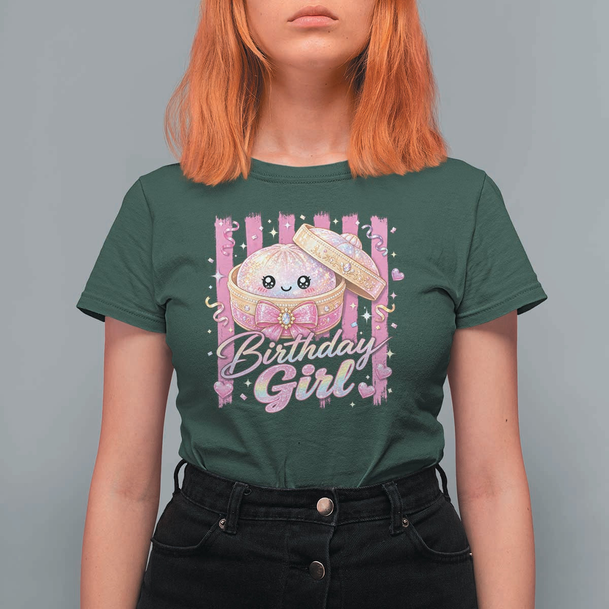 Birthday Girl Cute Glitter Dumpling T Shirt For Women Kawaii Food Squishy Summer Stripes