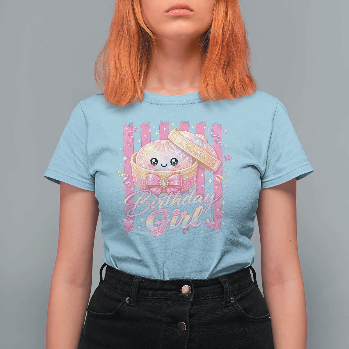 Birthday Girl Cute Glitter Dumpling T Shirt For Women Kawaii Food Squishy Summer Stripes