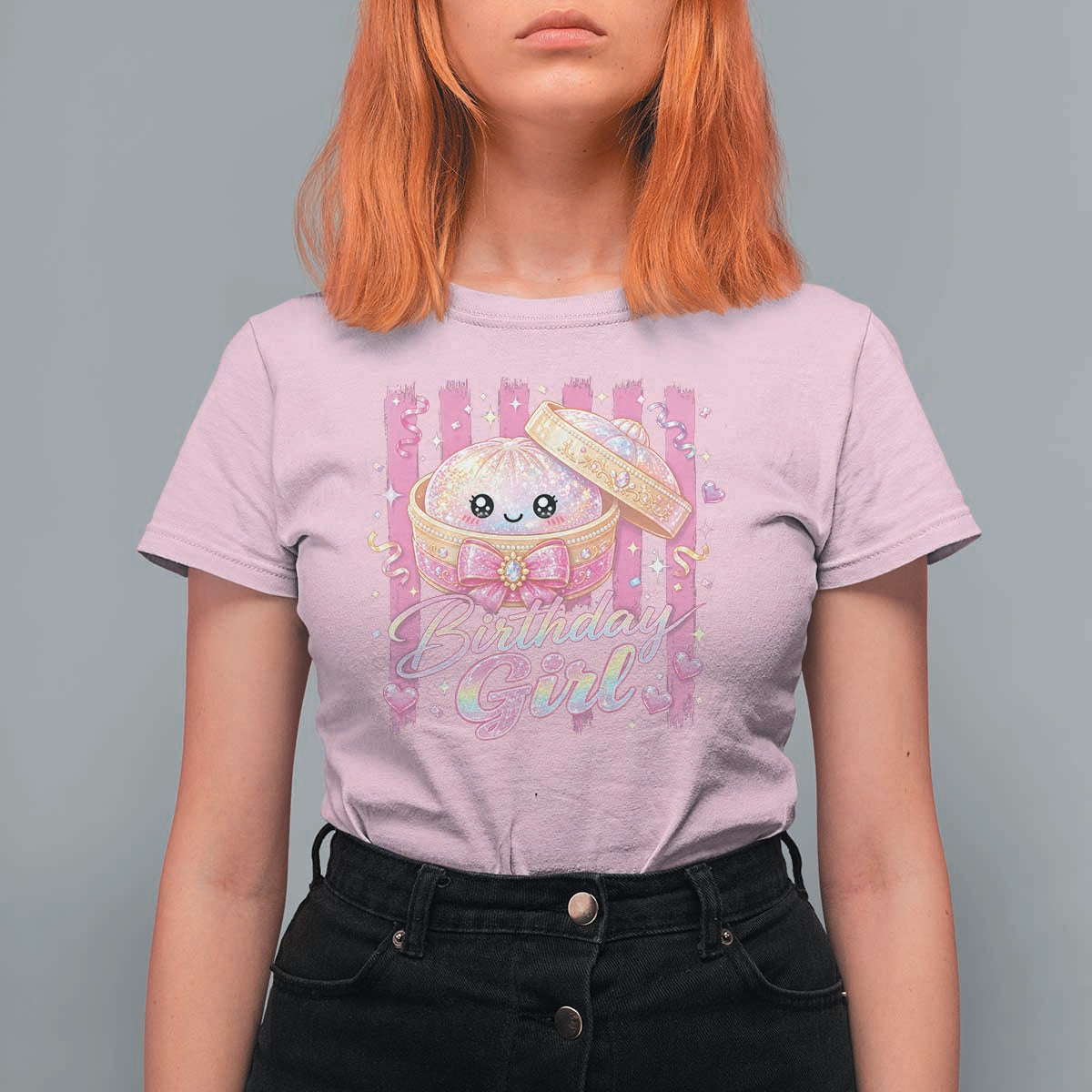 Birthday Girl Cute Glitter Dumpling T Shirt For Women Kawaii Food Squishy Summer Stripes