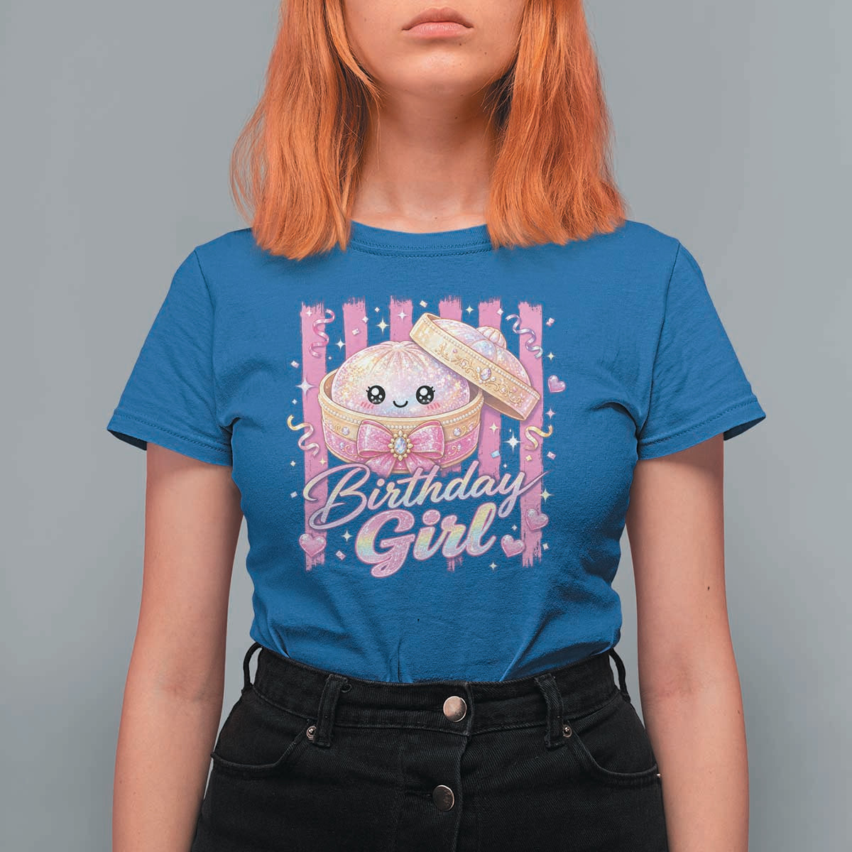 Birthday Girl Cute Glitter Dumpling T Shirt For Women Kawaii Food Squishy Summer Stripes