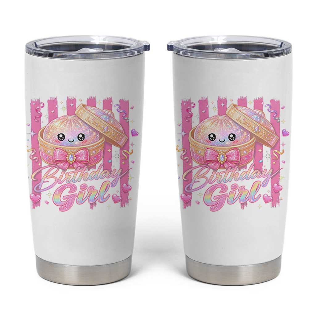 Birthday Girl Cute Glitter Dumpling Tumbler Cup Kawaii Food Squishy Summer Stripes